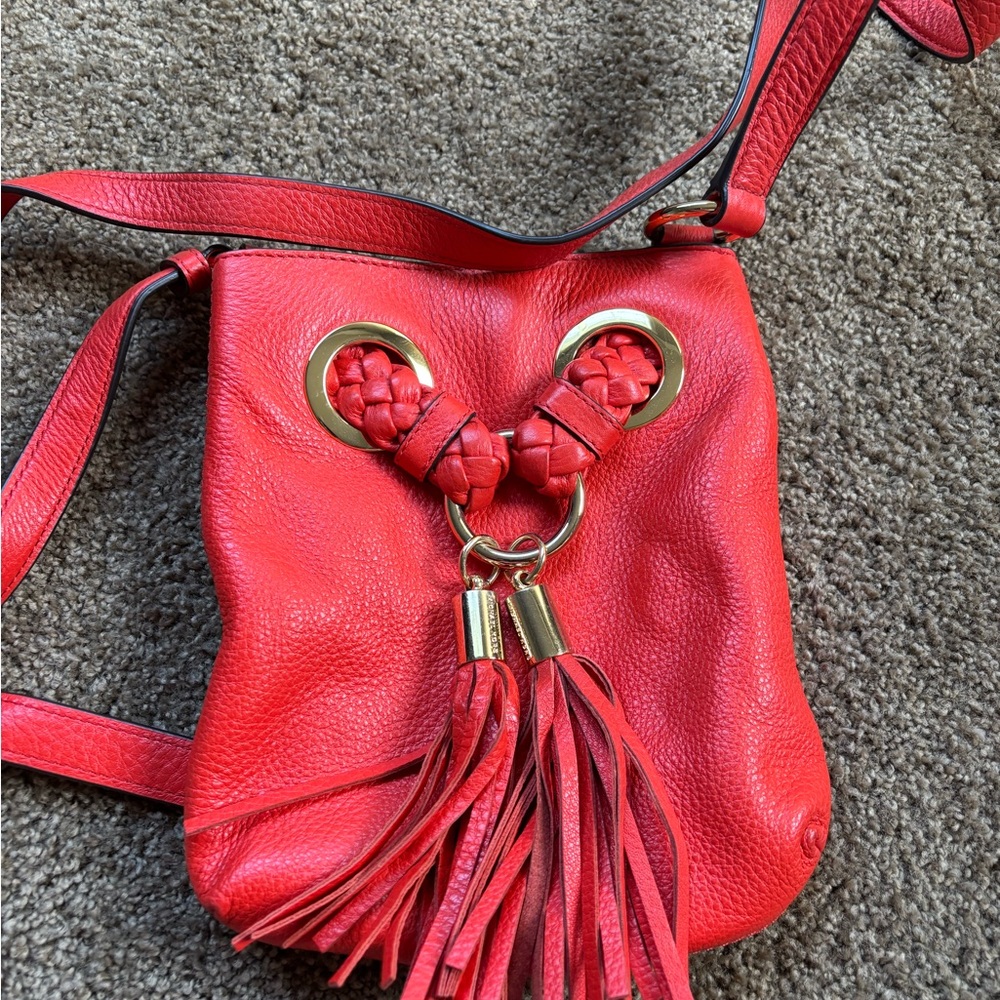 Michael Kors Red Leather Crossbody Bag with Tassels
